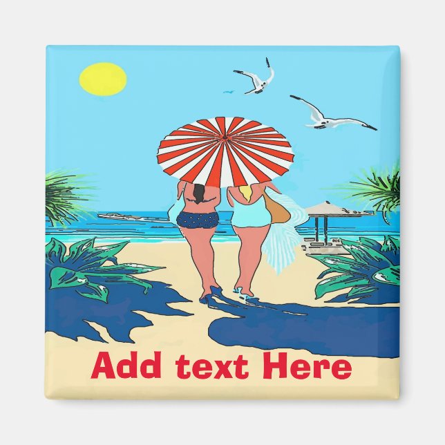 Gals on Beach add name or text Magnet (Front)