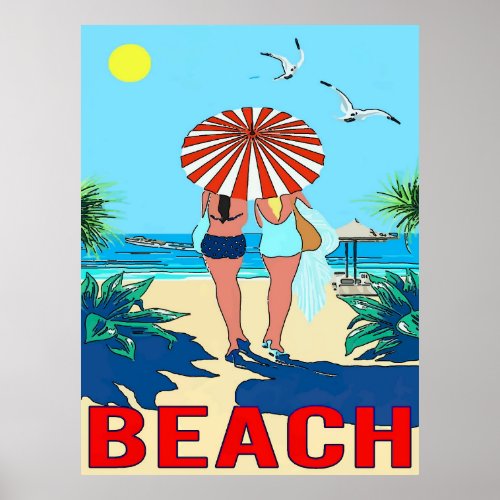 Gals on Beach Poster