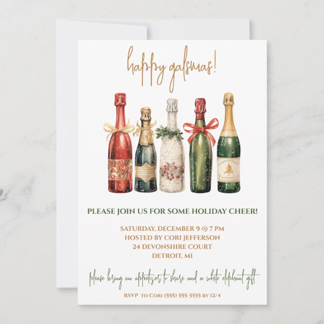 Galsmas, Friendsmas, Champagne Holiday Party Invitation (Front)