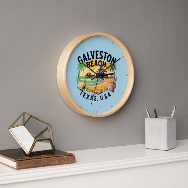 Galveston Beach Retro Vignette Clock (Office)