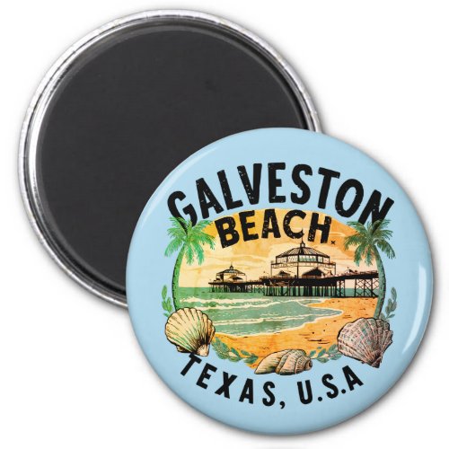 Galveston Beach Retro Vignette Magnet