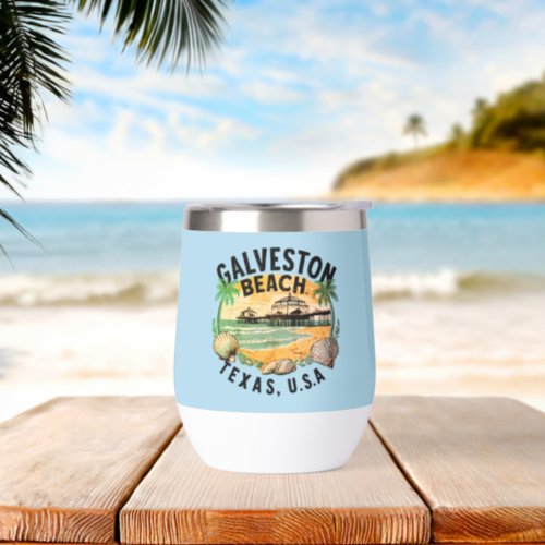 Galveston Beach Retro Vignette Thermal Wine Tumbler