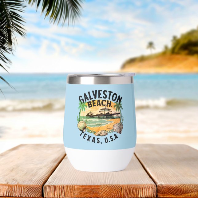 Galveston Beach Retro Vignette Thermal Wine Tumbler (Beach)