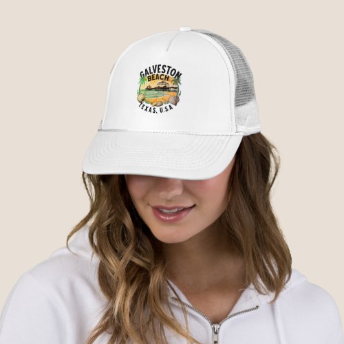 Galveston Beach Retro Vignette Trucker Hat