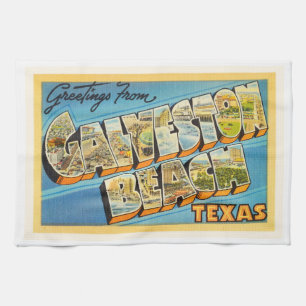 Galveston Beach Texas TX Vintage Travel Souvenir Kitchen Towel
