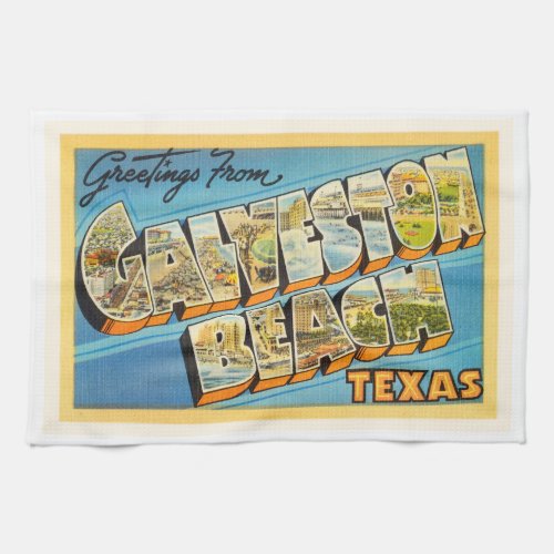 Galveston Beach Texas TX Vintage Travel Souvenir Kitchen Towel