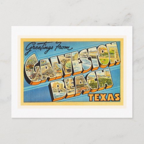 Galveston Beach Texas TX Vintage Travel Souvenir Postcard