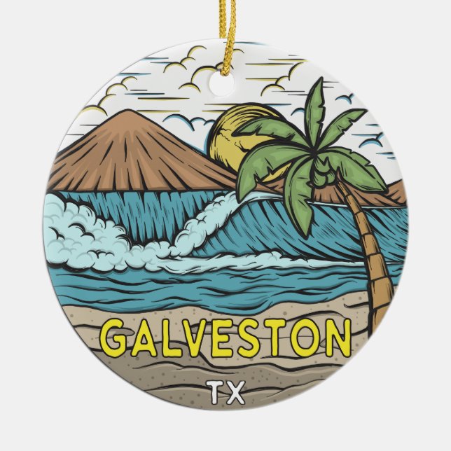Galveston Beach Texas Vintage Ceramic Ornament (Front)