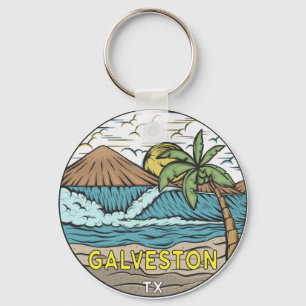 Galveston Beach Texas Vintage Keychain