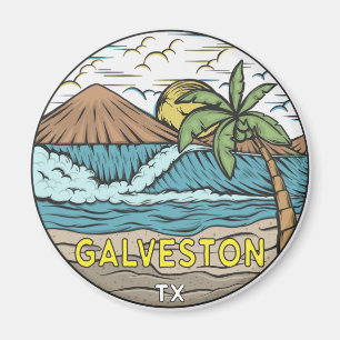 Galveston Beach Texas Vintage Magnet