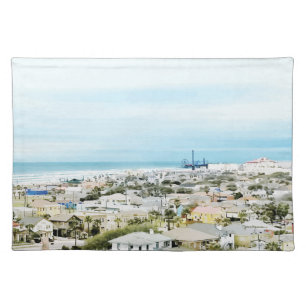 Galveston Coast, beach and city view Cloth Placemat