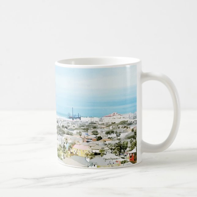 Galveston Coast, beach and city view Coffee Mug (Right)