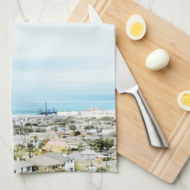 Galveston Coast, beach and city view Kitchen Towel (Quarter Fold)