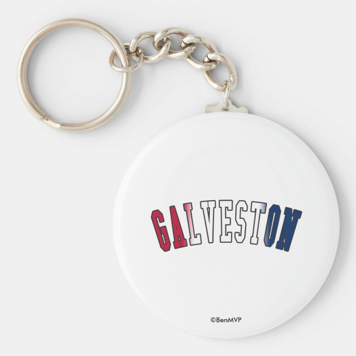 Galveston in Texas State Flag Colors Keychain