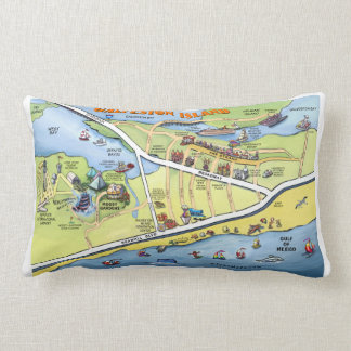 Galveston Island Cartoon Map Lumbar Pillow