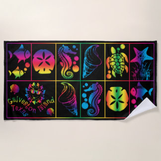 Galveston Island colorful sea life beach towel