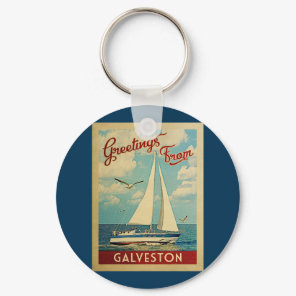Galveston Sailboat Vintage Travel Texas Keychain