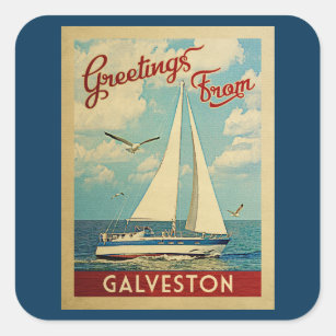 Galveston Sailboat Vintage Travel Texas Square Sticker