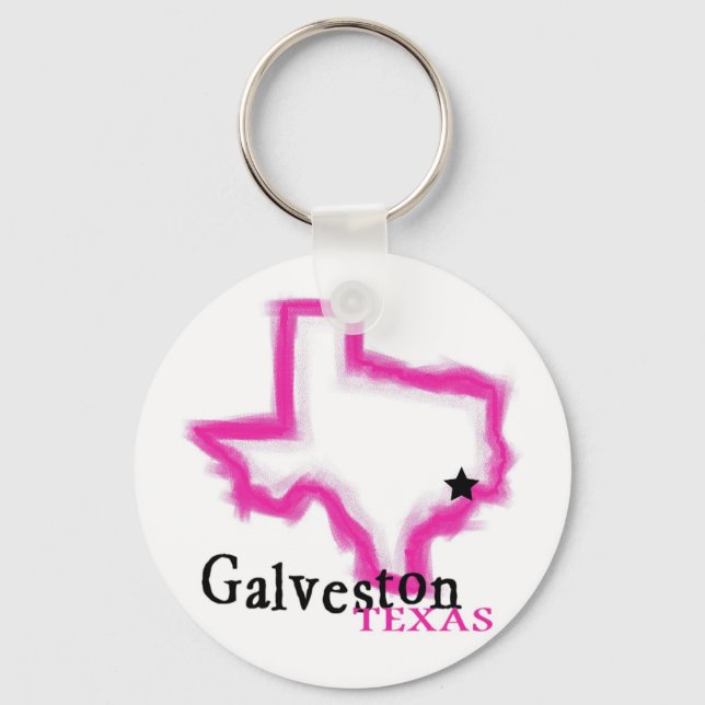 Galveston Texas artistic pink outline Keychain (Front)