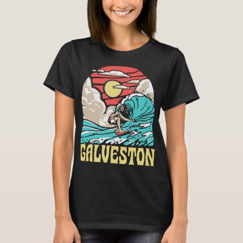 Galveston Texas Beach Vintage Surfer Retro Eightie T_Shirt