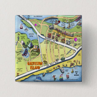Galveston Texas Cartoon Map Button