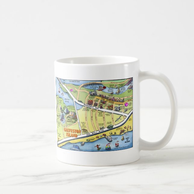 Galveston Texas Cartoon Map Coffee Mug (Right)
