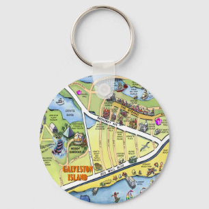 Galveston Texas Cartoon Map Keychain
