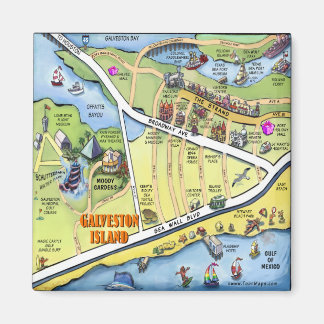 Galveston Texas Cartoon Map Magnet
