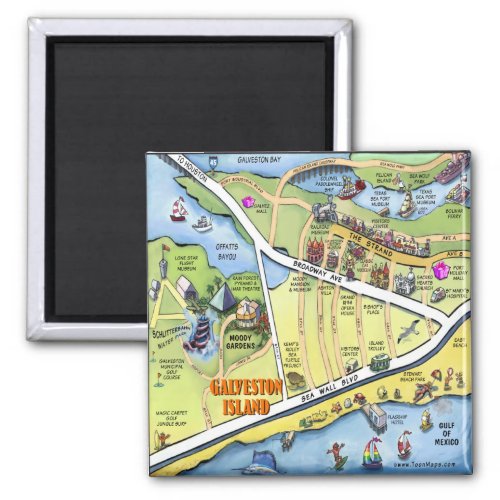 Galveston Texas Cartoon Map Magnet