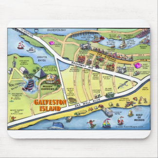 Galveston Texas Cartoon Map Mouse Pad