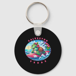 Galveston Texas Girls Cute Surfing Sea Turtle  Keychain