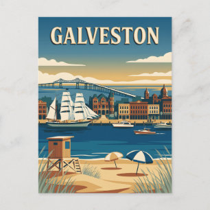 Galveston Texas Harbor Retro Vintage Travel Poster Postcard
