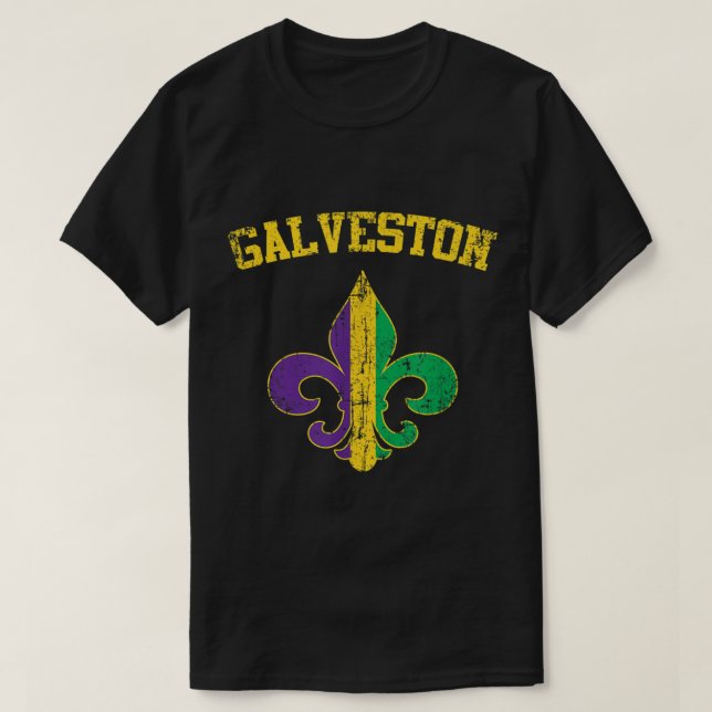 Galveston Texas Mardi Gras Fleur De Lis Symbol  T-Shirt (Design Front)