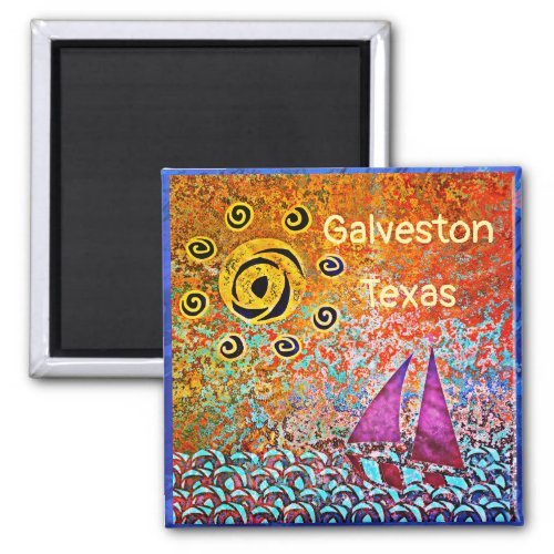 Galveston Texas Ocean Sailboat and Sun Magnet