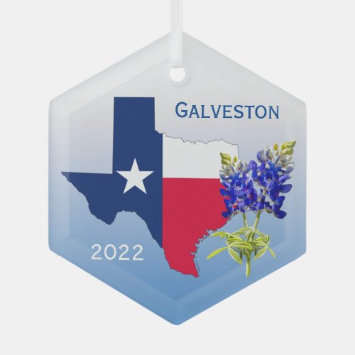 Galveston Texas Outline  Bluebonnets Ornament