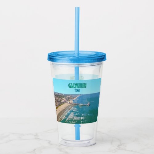 Galveston Texas Pier Shore Vintage Acrylic Tumbler