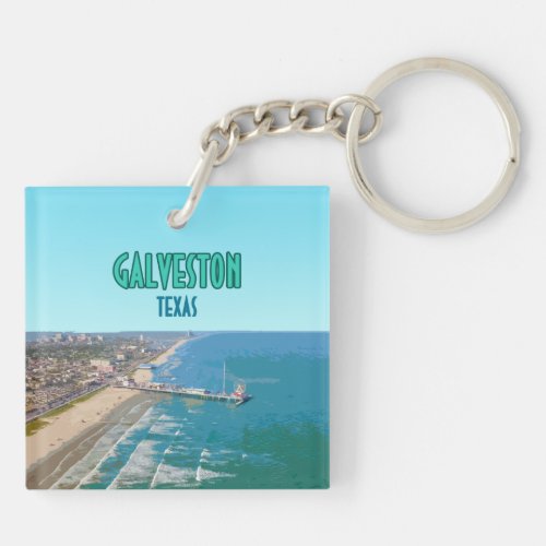 Galveston Texas Pier Shore Vintage Keychain