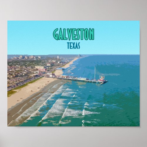 Galveston Texas Pier Shore Vintage Poster