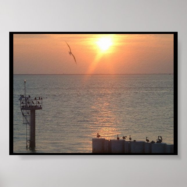 Galveston Texas Sunset on Water Poster (Front)