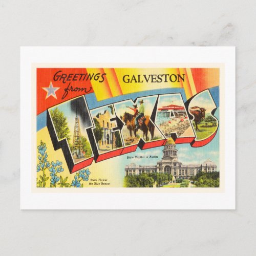 Galveston Texas TX Old Vintage Travel Souvenir Postcard