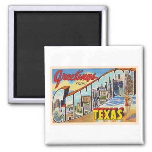 Galveston Texas TX Vintage Large Letter Postcard Magnet