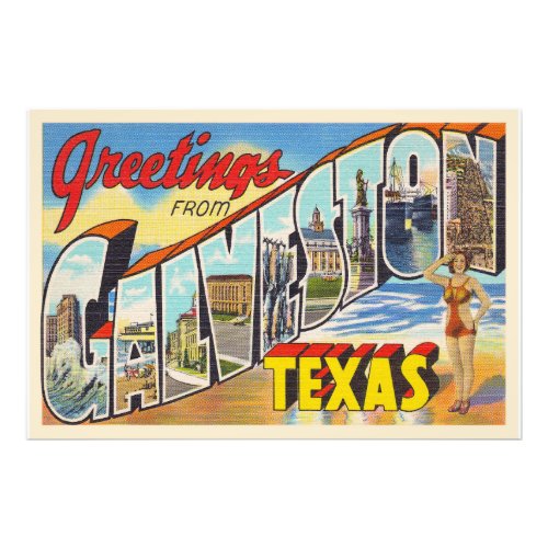 Galveston Texas TX Vintage Large Letter Postcard Photo Print