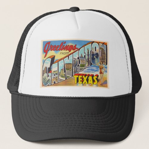 Galveston Texas TX Vintage Large Letter Postcard Trucker Hat