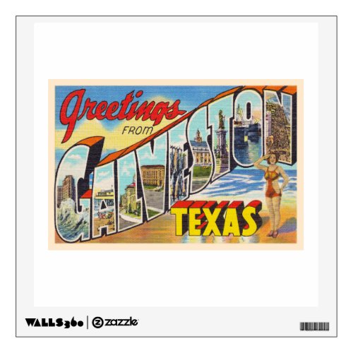 Galveston Texas TX Vintage Large Letter Postcard Wall Decal