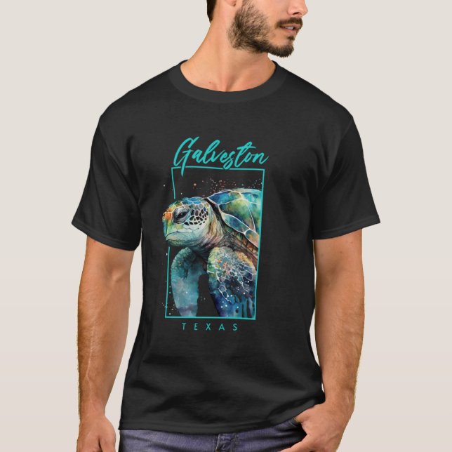 Galveston Texas Watercolor Sea Turtle Portrait T-Shirt (Front)
