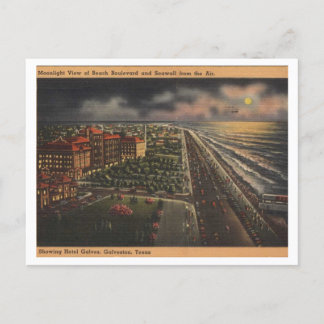 Galveston TX, Moonlight View 1952, Vintage Postcard