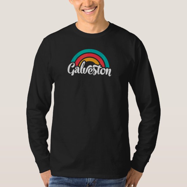 GALVESTON TX Script With Rainbow 5 T-Shirt (Front)