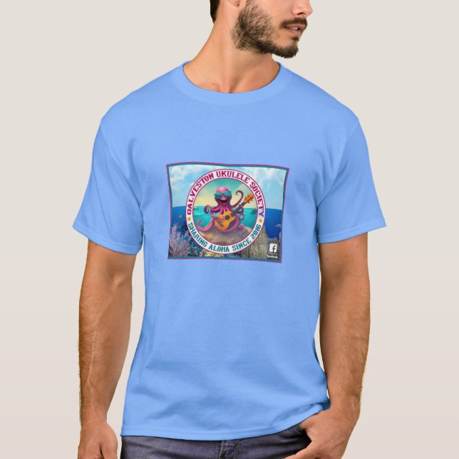 Galveston Ukulele GUS man’s Octopus Banner T-Shirt (Front)