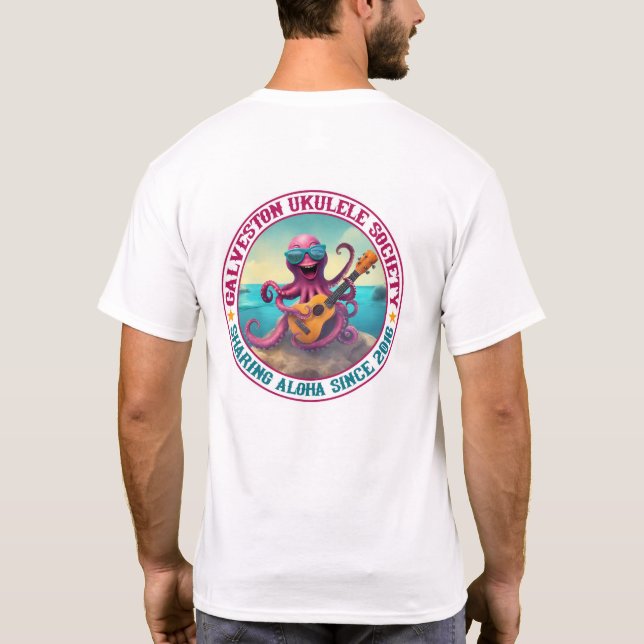 Galveston Ukulele Men’s T-shirt Round Octopus Back (Back)