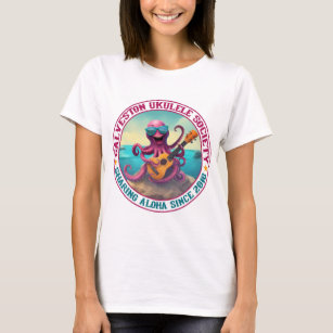 Galveston Ukulele Women’s T-Shirt Lg Octopus Front
